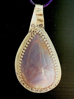 Purple Agate Sterling Silver Pear Stamped Pendant