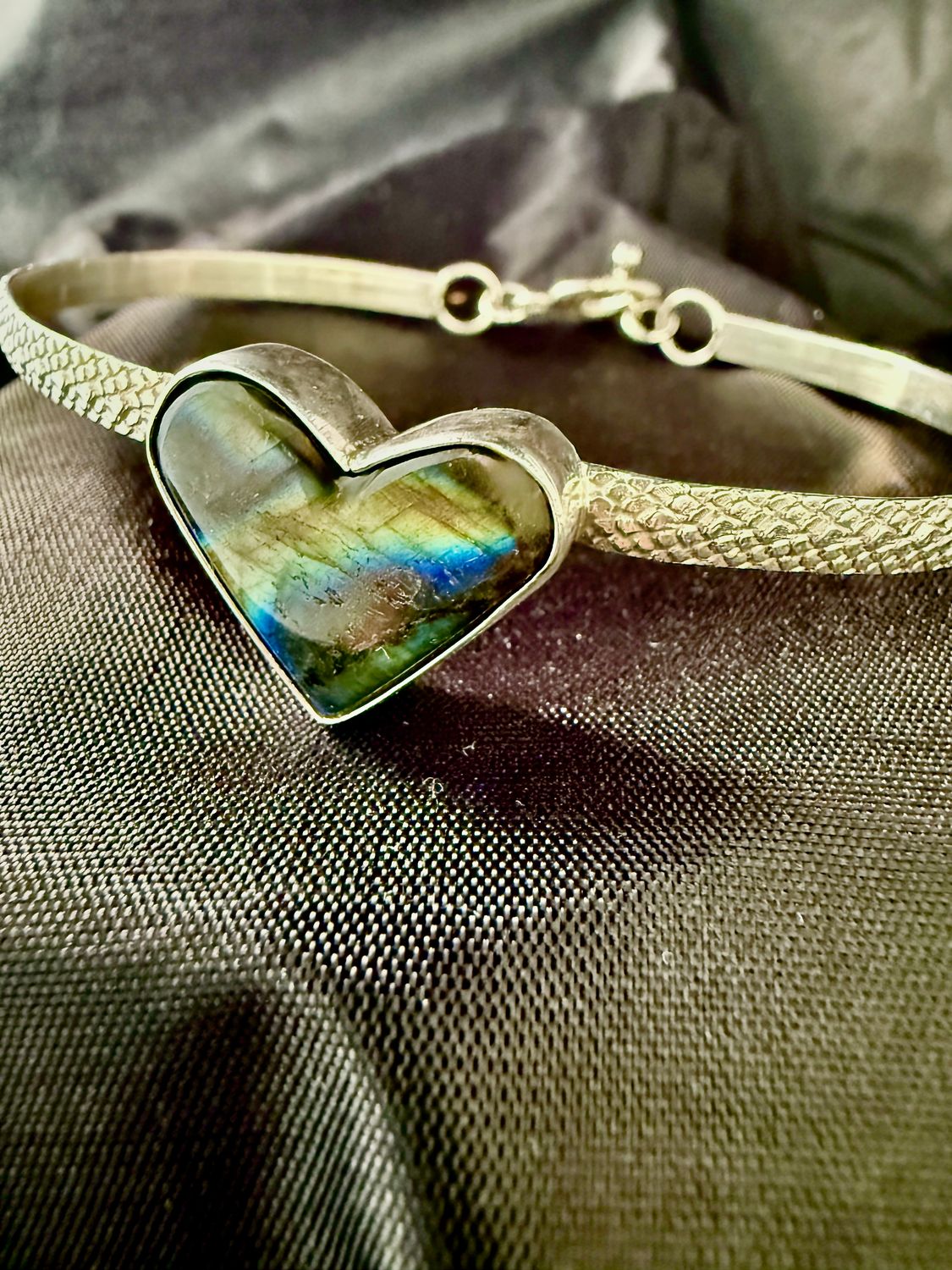 Labradorite Heart Sterling Silver Bracelet