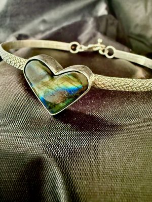 Labradorite Heart Sterling Silver Bracelet
