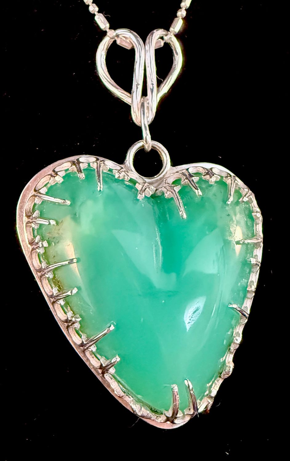 Chrysoprase Heart in Sterling Silver Pendant