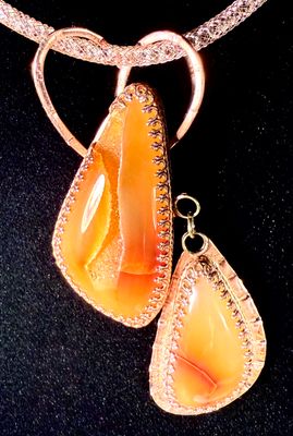 Montana Agate with Druzy Crystals Copper Pendant