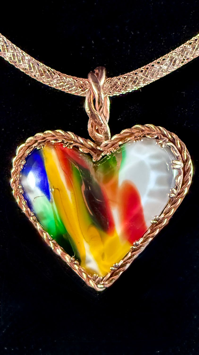 Hummingbird Glass Heart and Copper Pendant