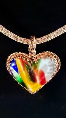 Hummingbird Glass Heart and Copper Pendant