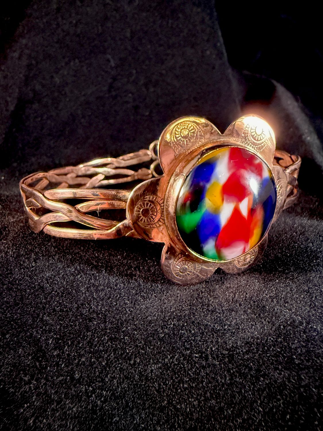 Hummingbird Glass and Copper Wire Bracelet