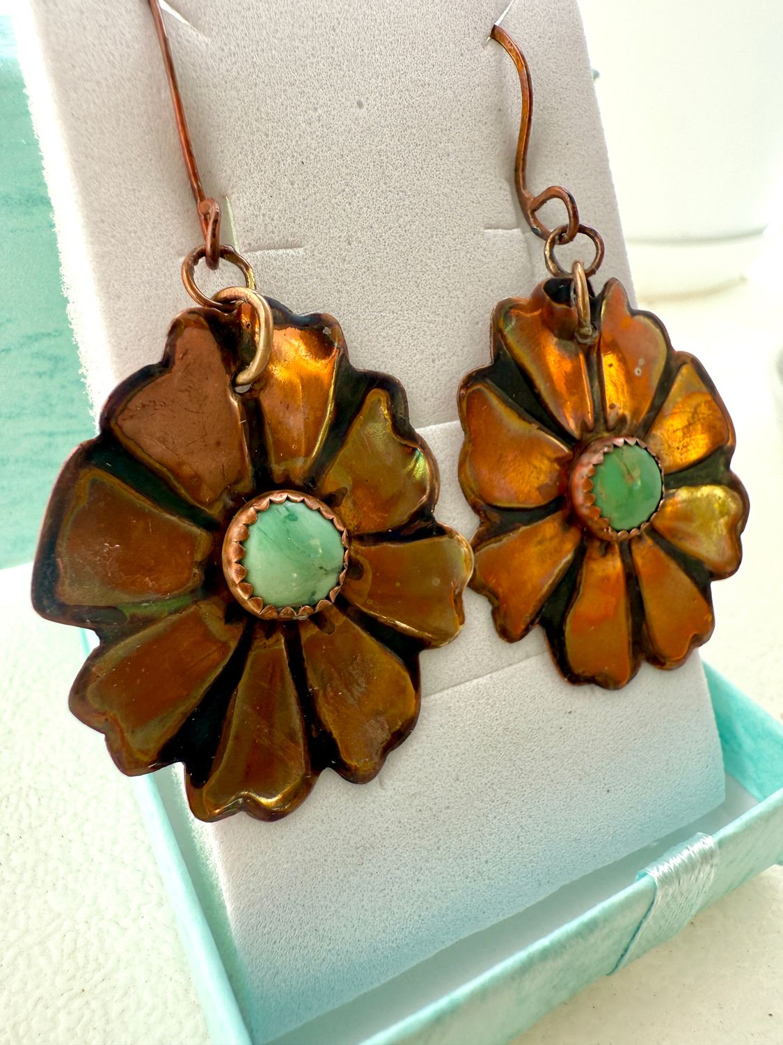 Blooming Variscite and Copper Earrings