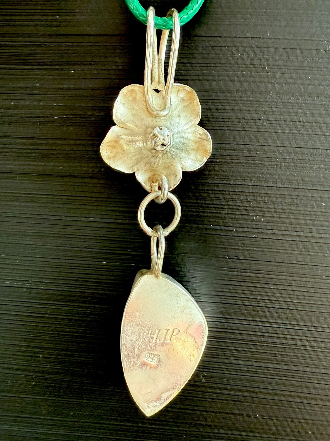 Variscite Sterling Silver Leaf and Flower Pendant