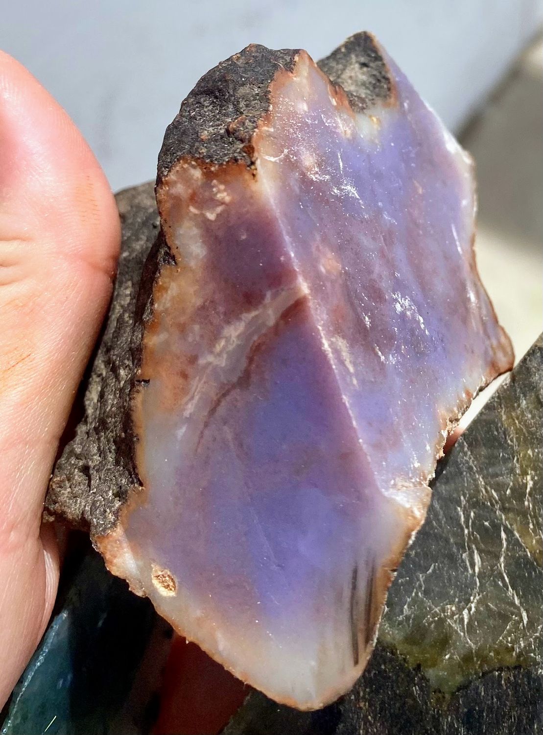 Purple Agate Sterling Silver Pear Stamped Pendant