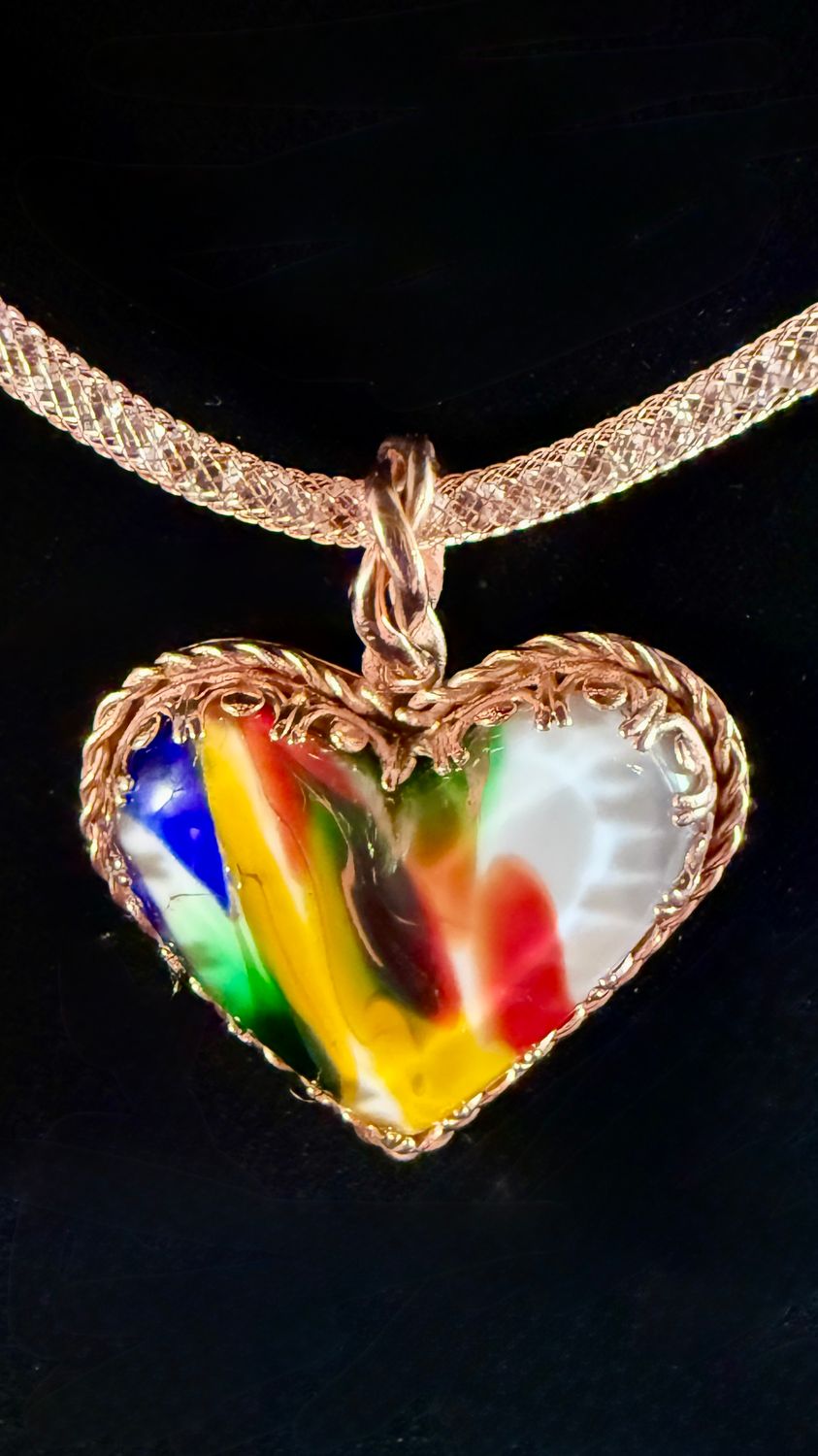 Hummingbird Glass Heart and Copper Pendant