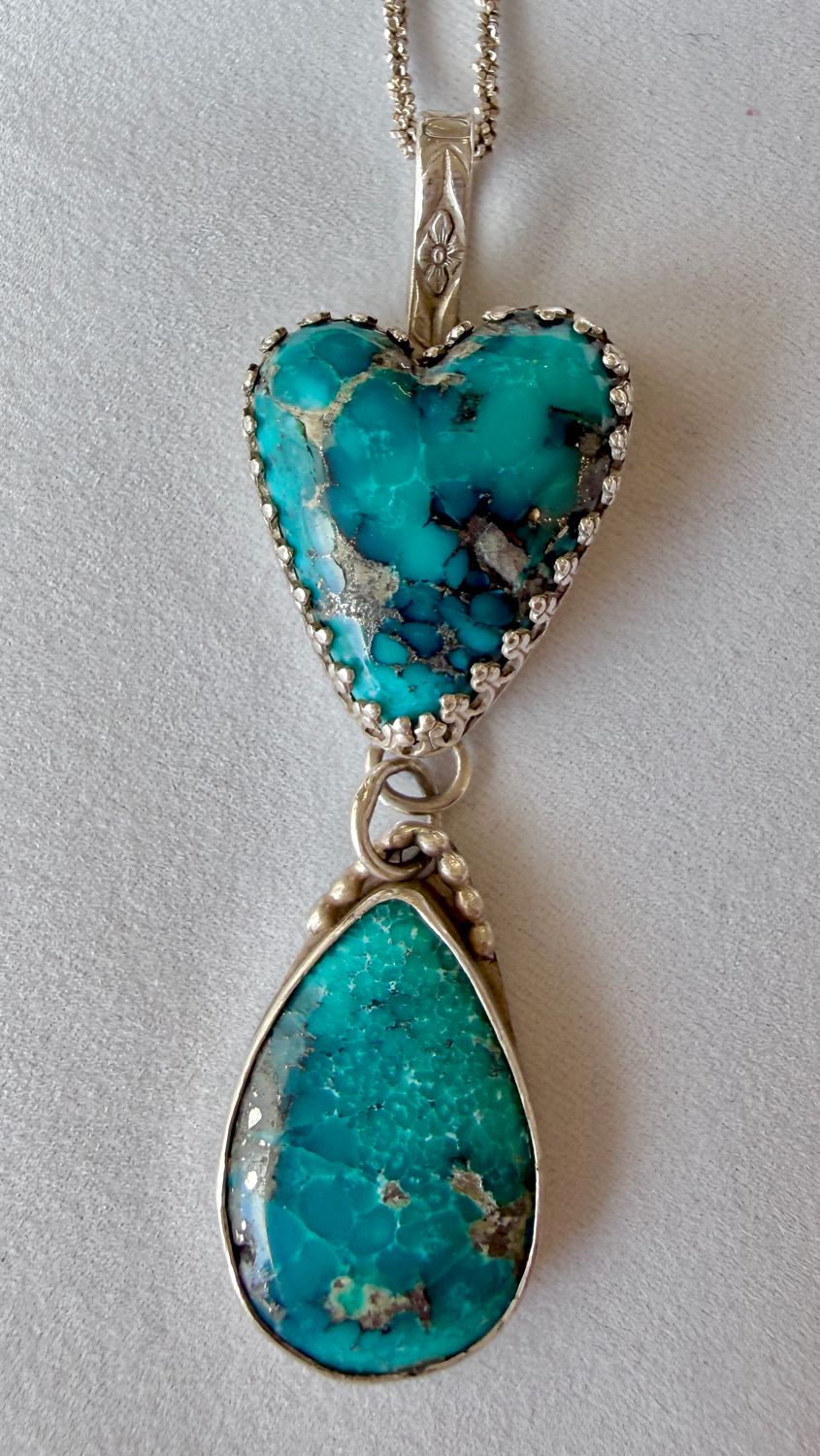 Turquoise and Silver Heart and Teardrop Pendant