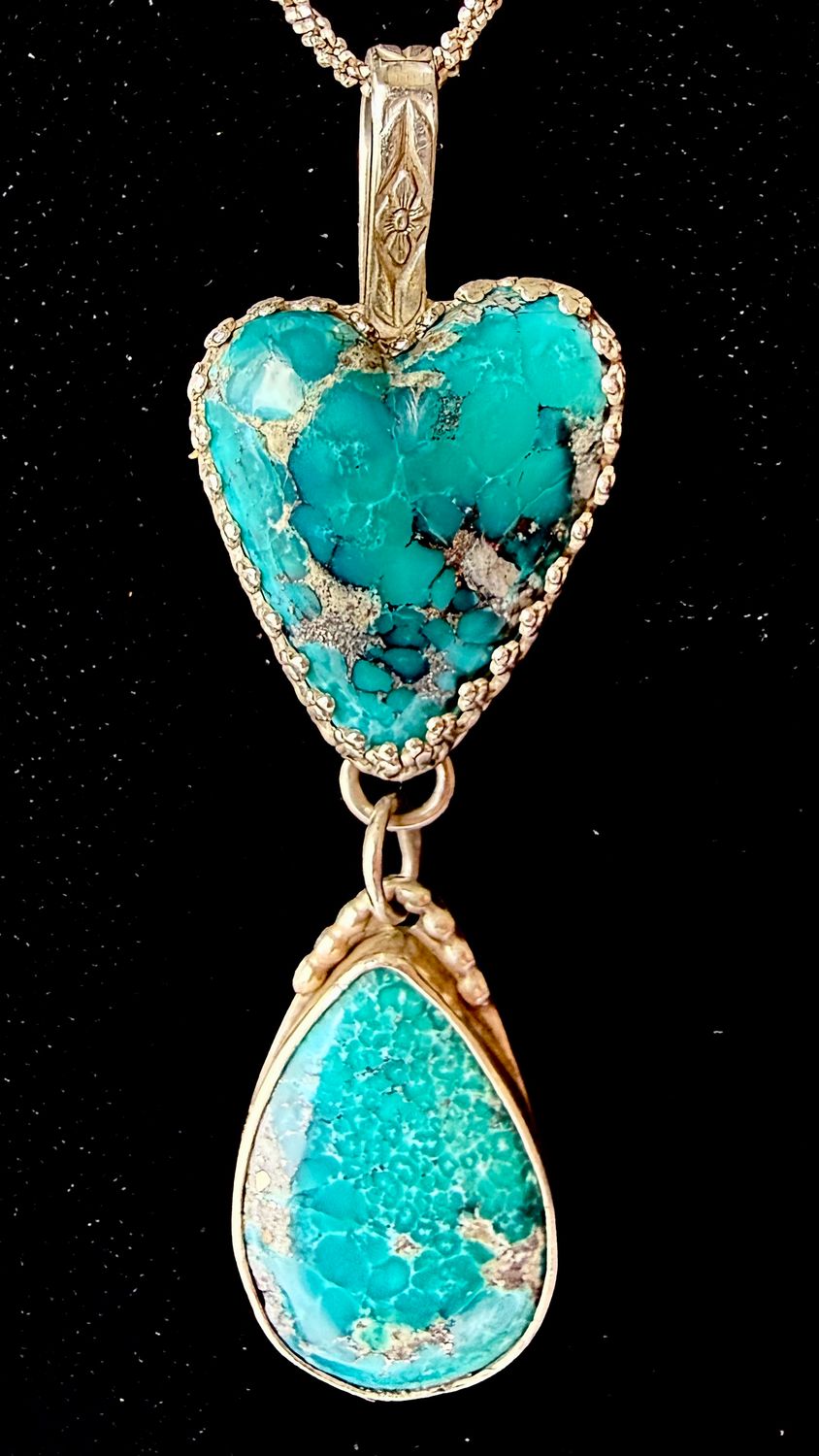 Turquoise and Silver Heart and Teardrop Pendant