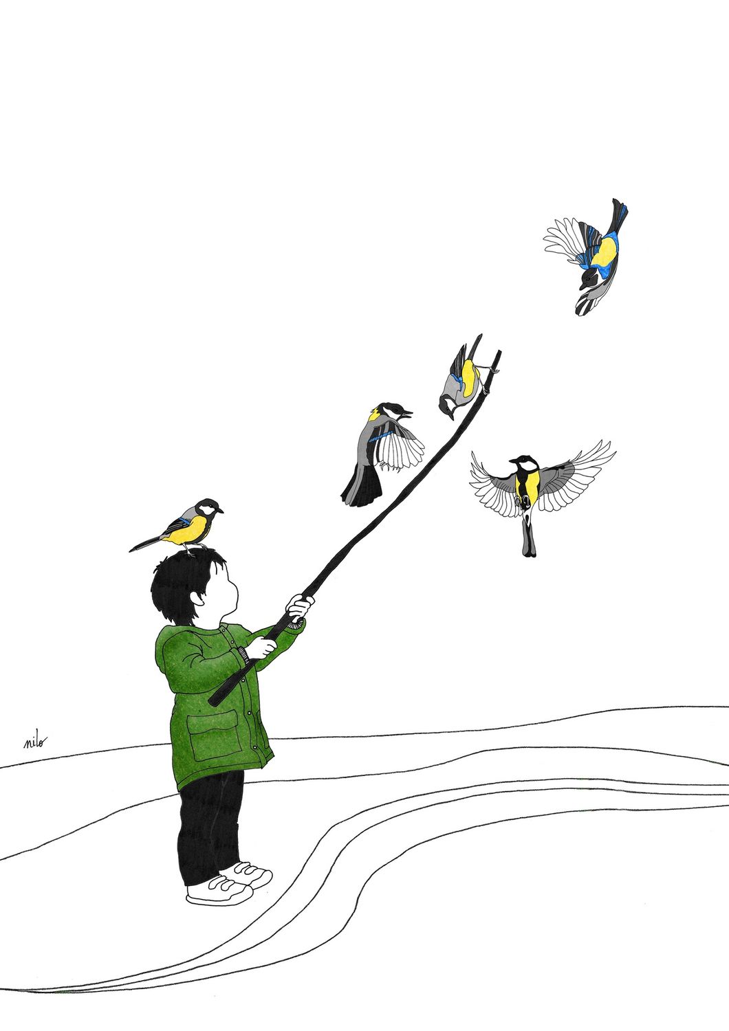 Kind met vogels
