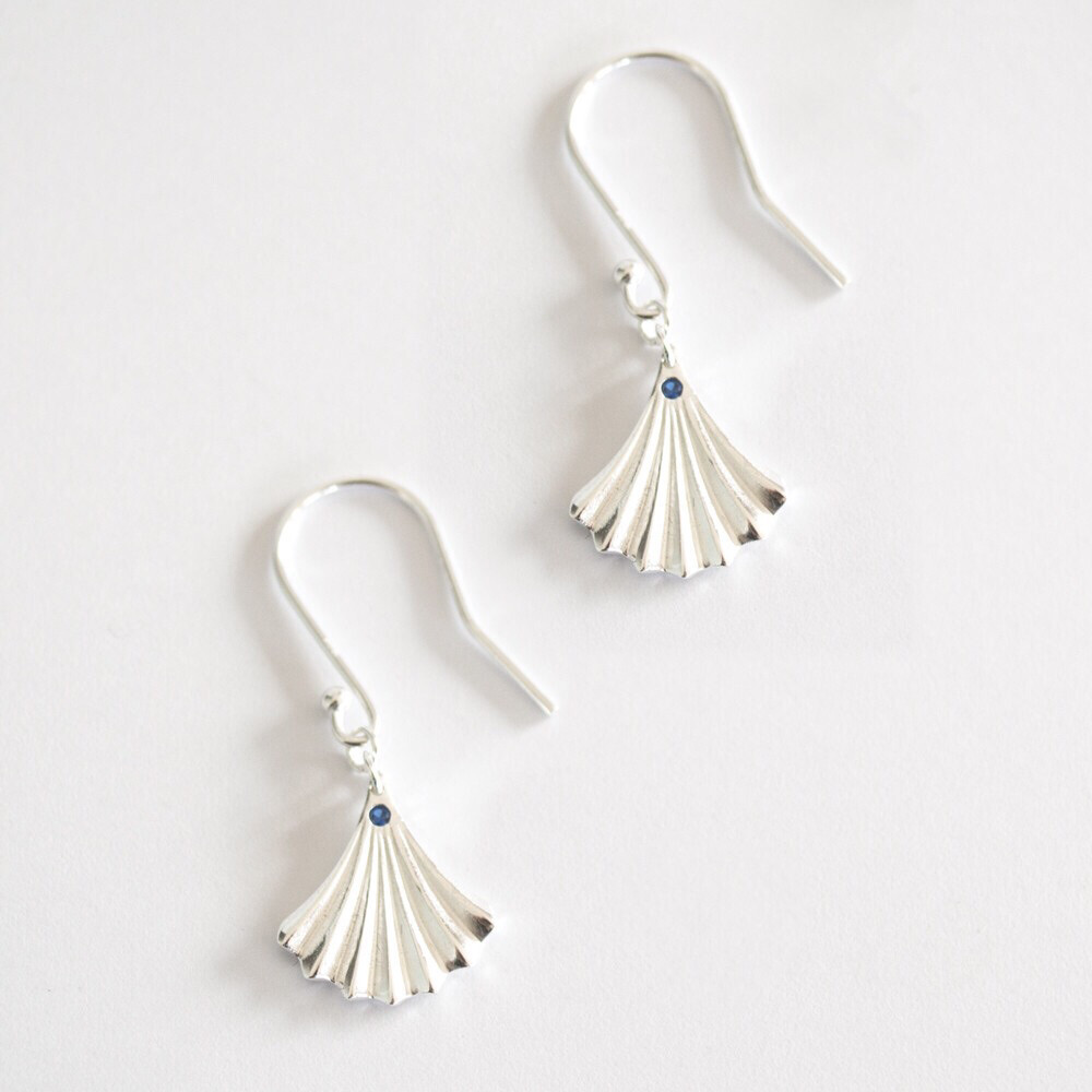 Lovehate ER Earrings Sterling Silver Deco Fans Tiny Sapphire Stone