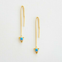 LoveHate ER thread Earrings silver or gold chain triangle with opal white or blue
