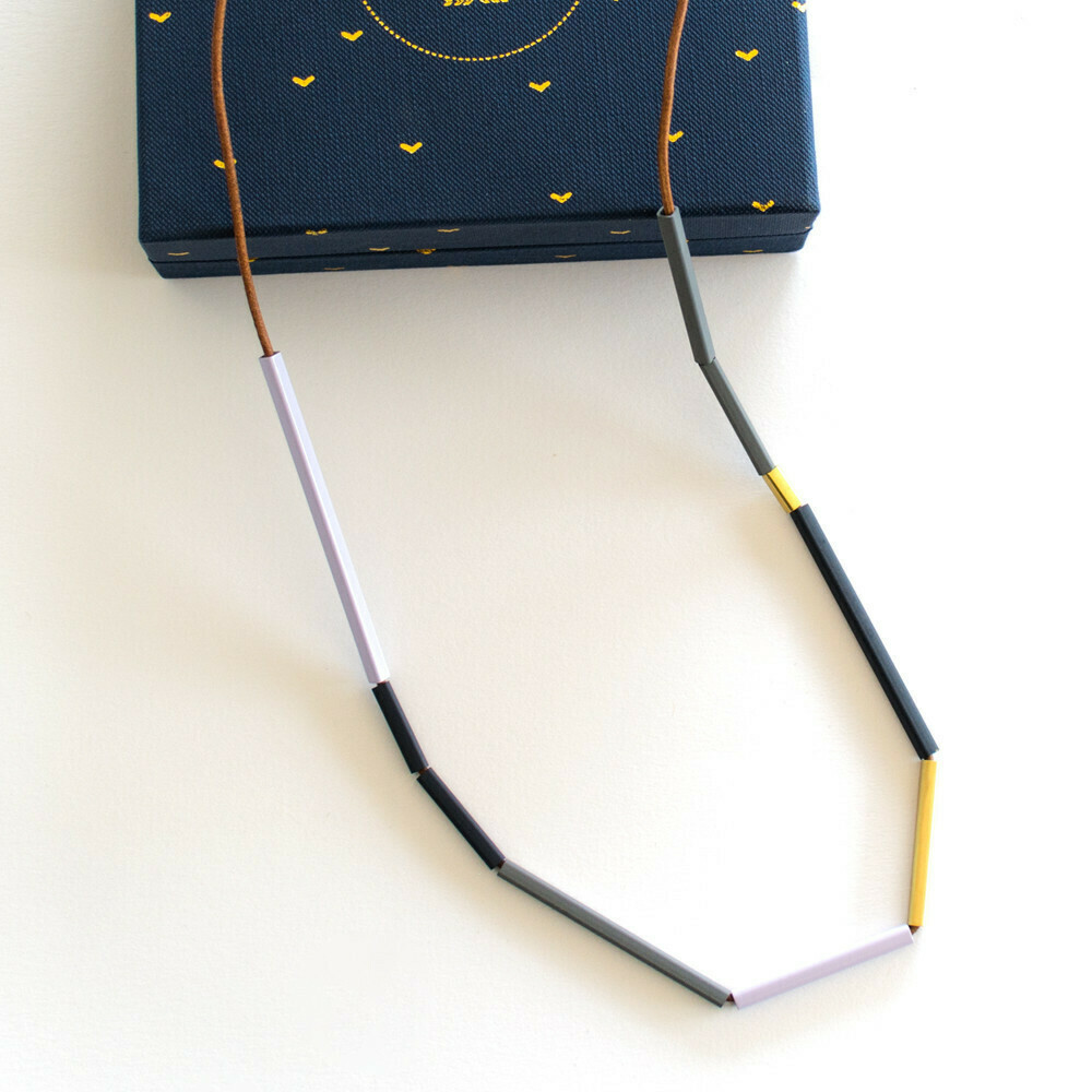 Lovehate NL Brass Necklace linear bead Leather Cord