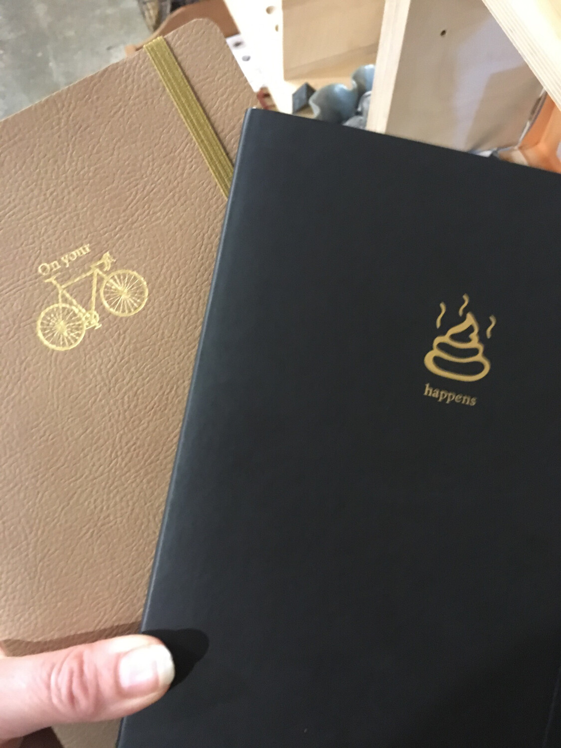 PU Leather Note Book Notebook Journal Shit Happens . On Your Bike RK