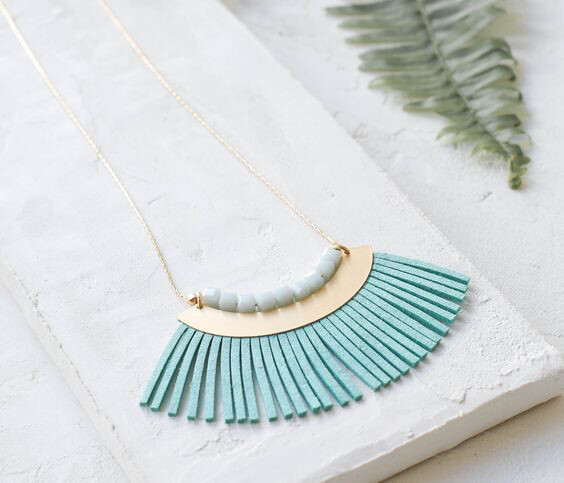 Shlomit Ofir NL EcoTribal Necklace , Suede Tassels Fringe &amp; Bead