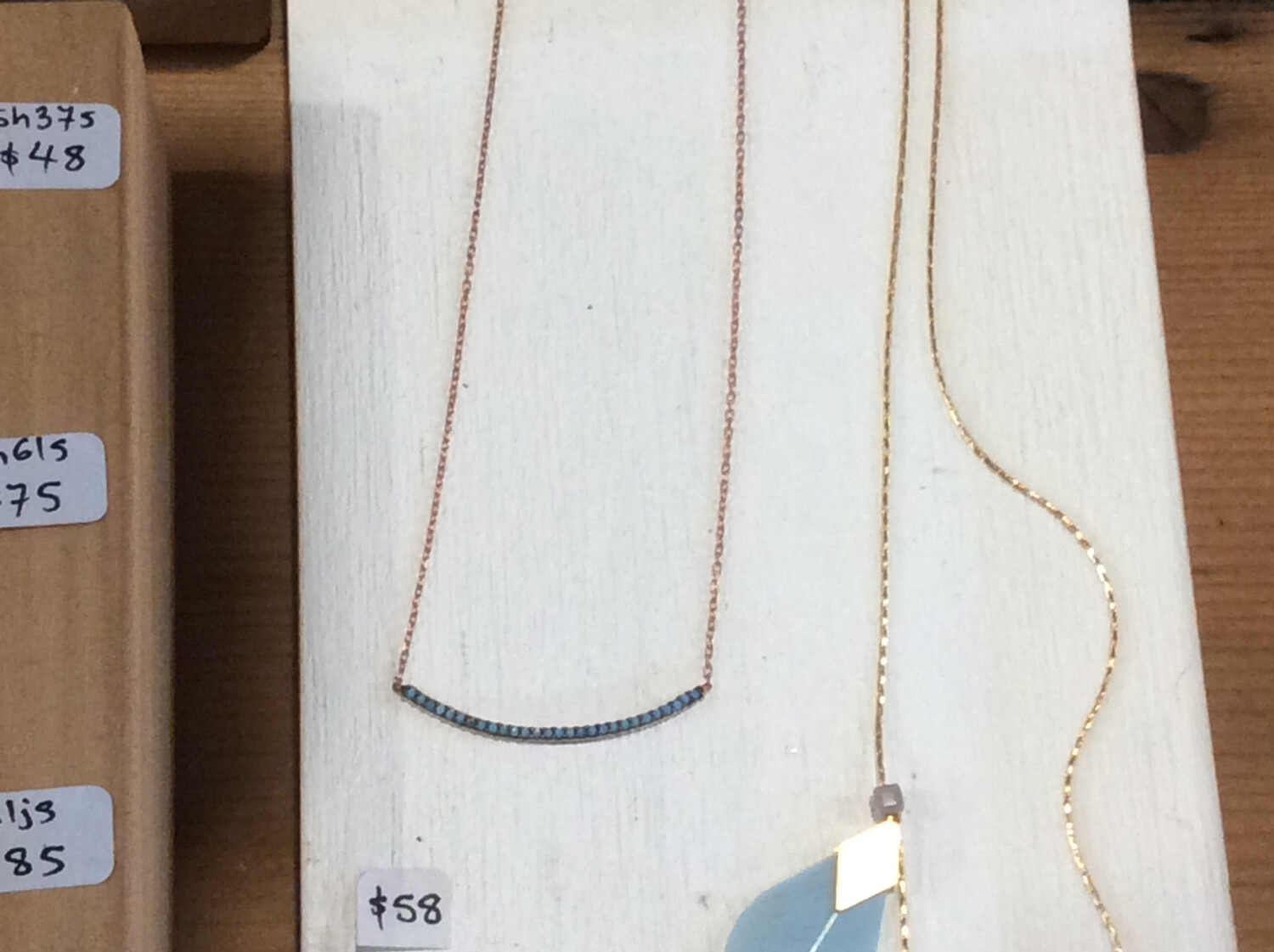 Theia NL Tiny Turquoise Stone & Rose Gold Arc Necklace