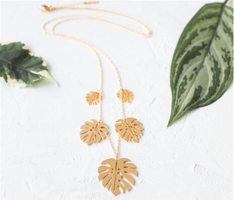 Shlomit Ofir NL Jungle Necklace Gold Monstera Plant Leaf Necklace