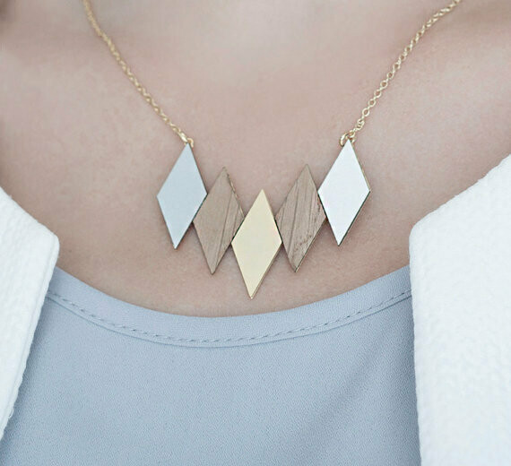 Shlomit Ofir NL row Of Diamond Shapes Osolo Necklace