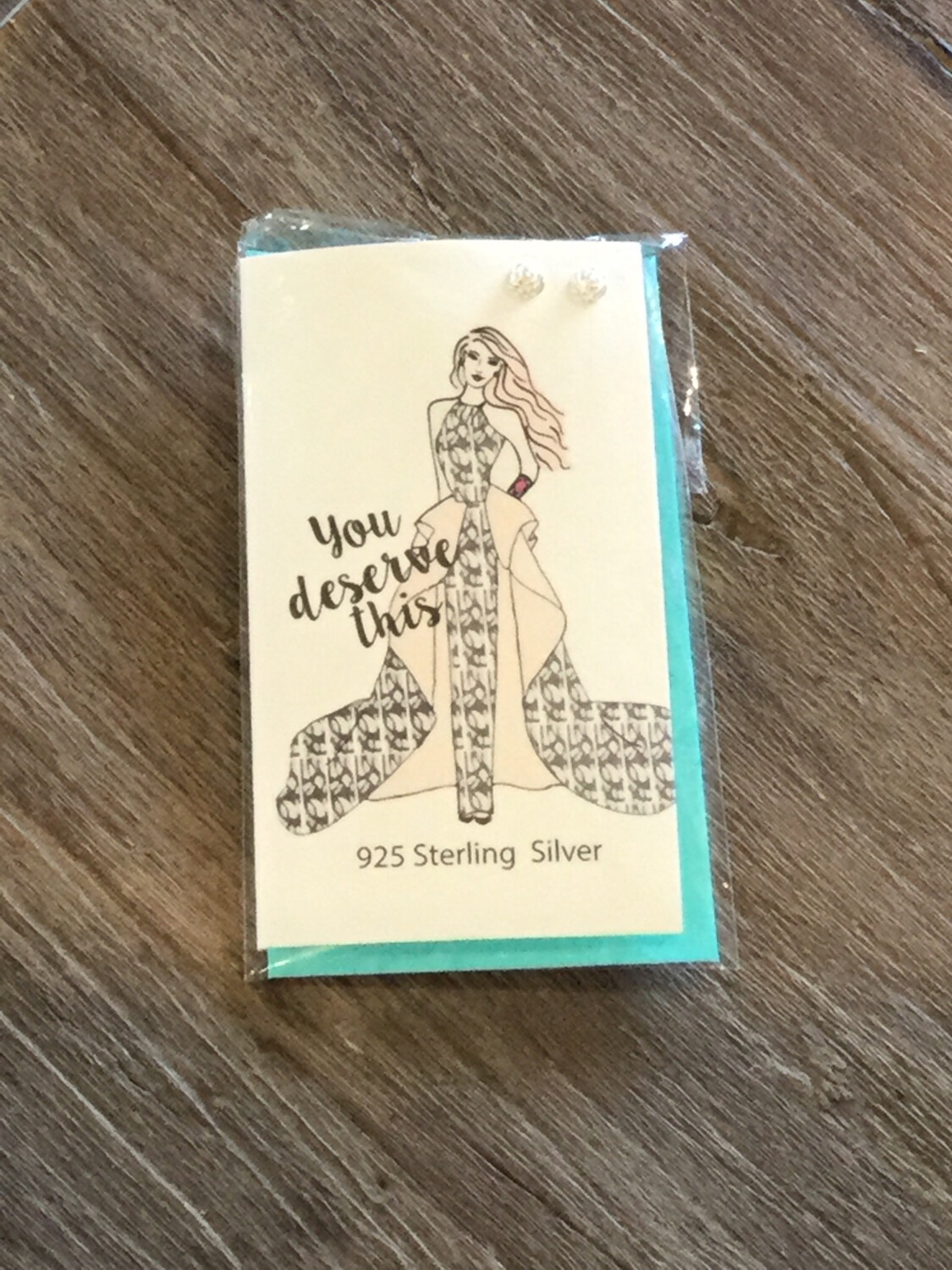 925 Sterling Silver Earrings On Mini Card Louella . Silver Stud Earrings On Lady Card.