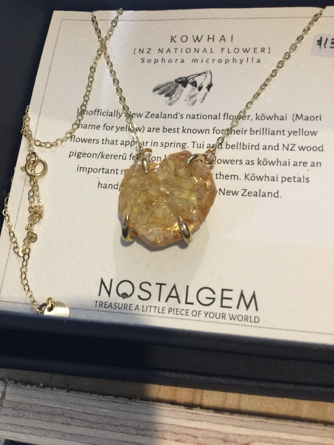 Nostalgem Yellow Rock Necklace ( Kowhai Card) Gold Chain