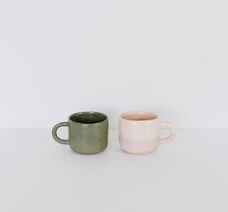 JS Ceramics Cup Handmade In NZ Green & Buff Colours