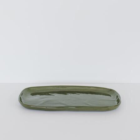 JS Ceramics Plate Large Rectangular Tray Plate Green with Stripe