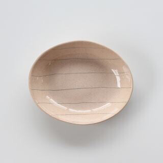 JS Ceramics Bowl Large Oval Bowl With Stripe Green Or Buff Colours