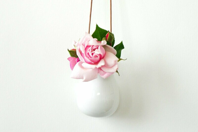 Ceramic Hanging Vase pot on rope or leather cord