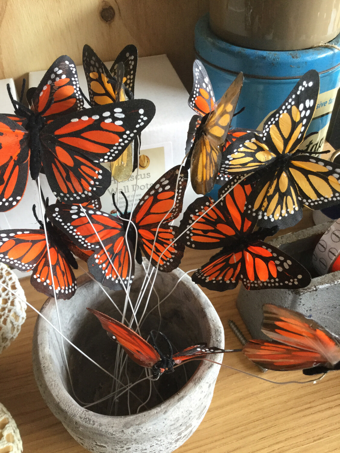 Butterfly On A Wire Monarch Butterflies, White Glitter Moth
