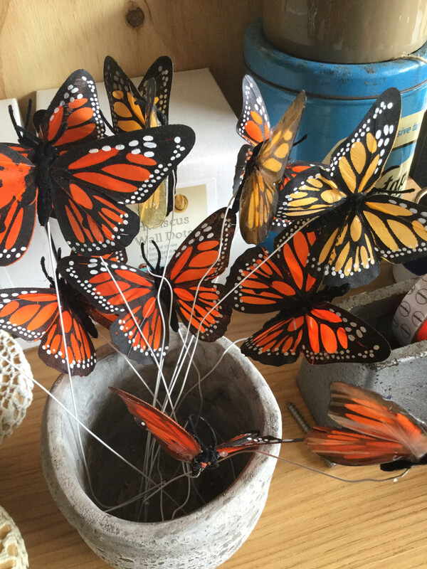 Butterfly On A Wire Monarch Butterflies, White Glitter Moth