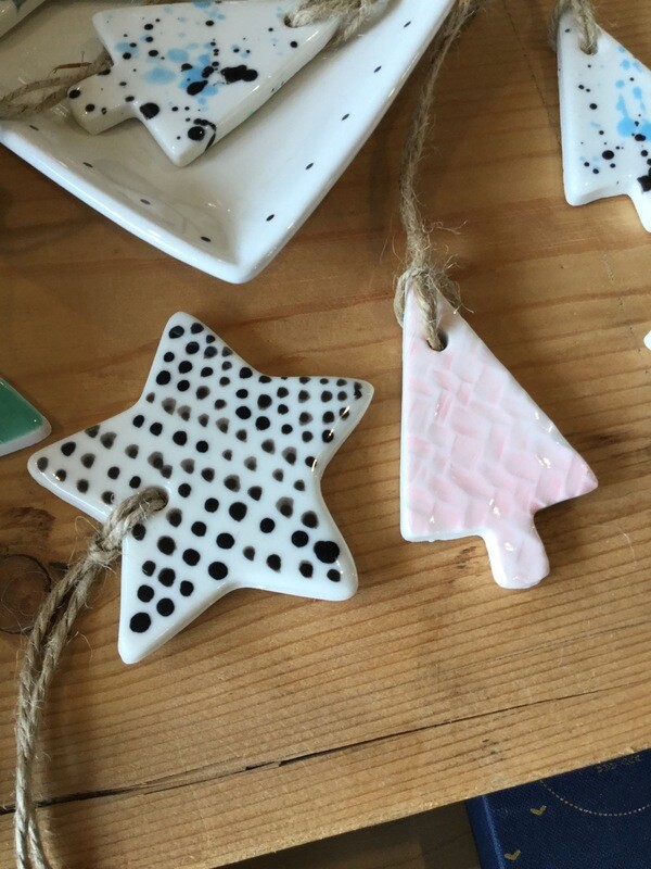 Blue Shed Ceramics Star And Tree Decorations Ceramic Christmas Decorations 