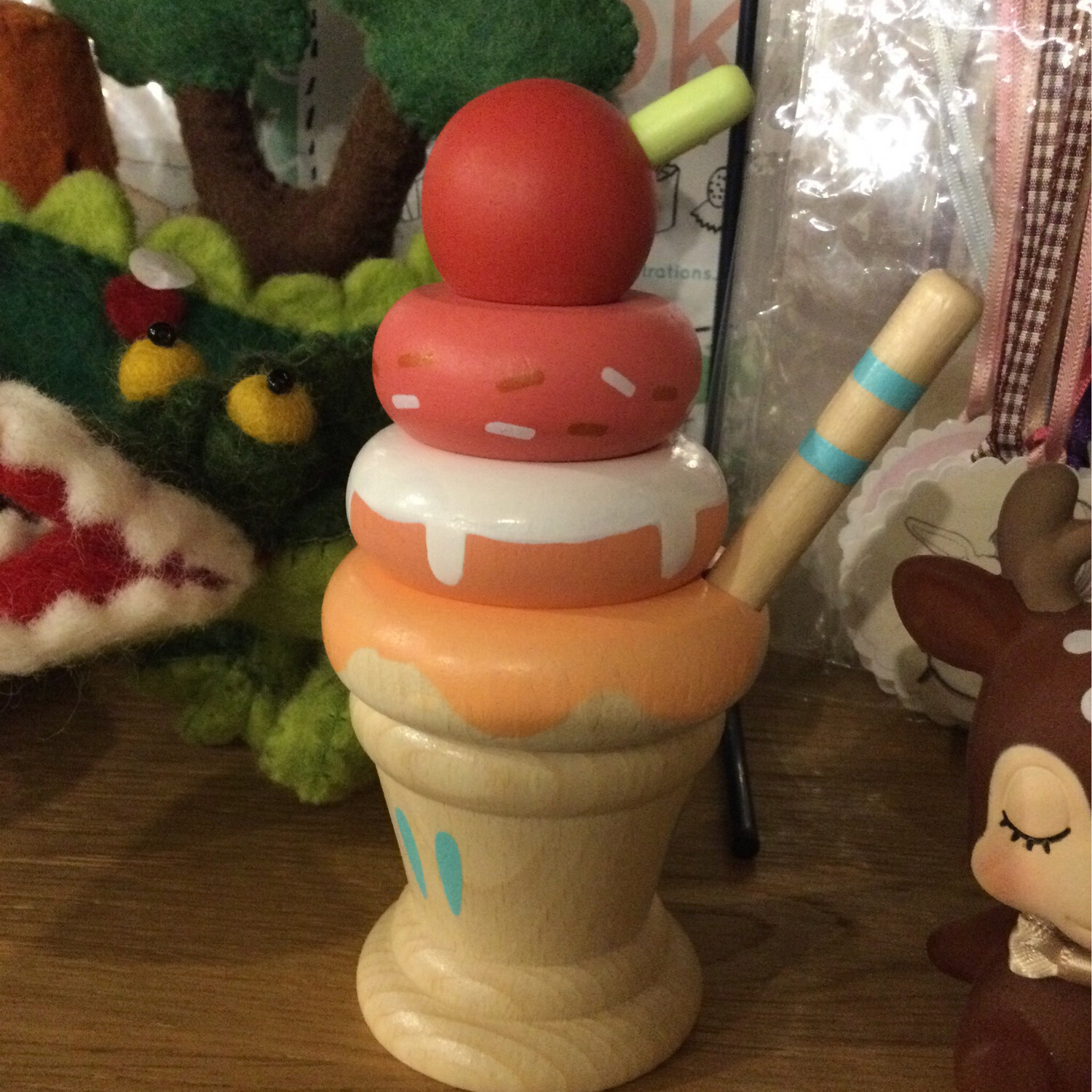 Natural Beech Wood Wooden Ice Cream Stacking Toy