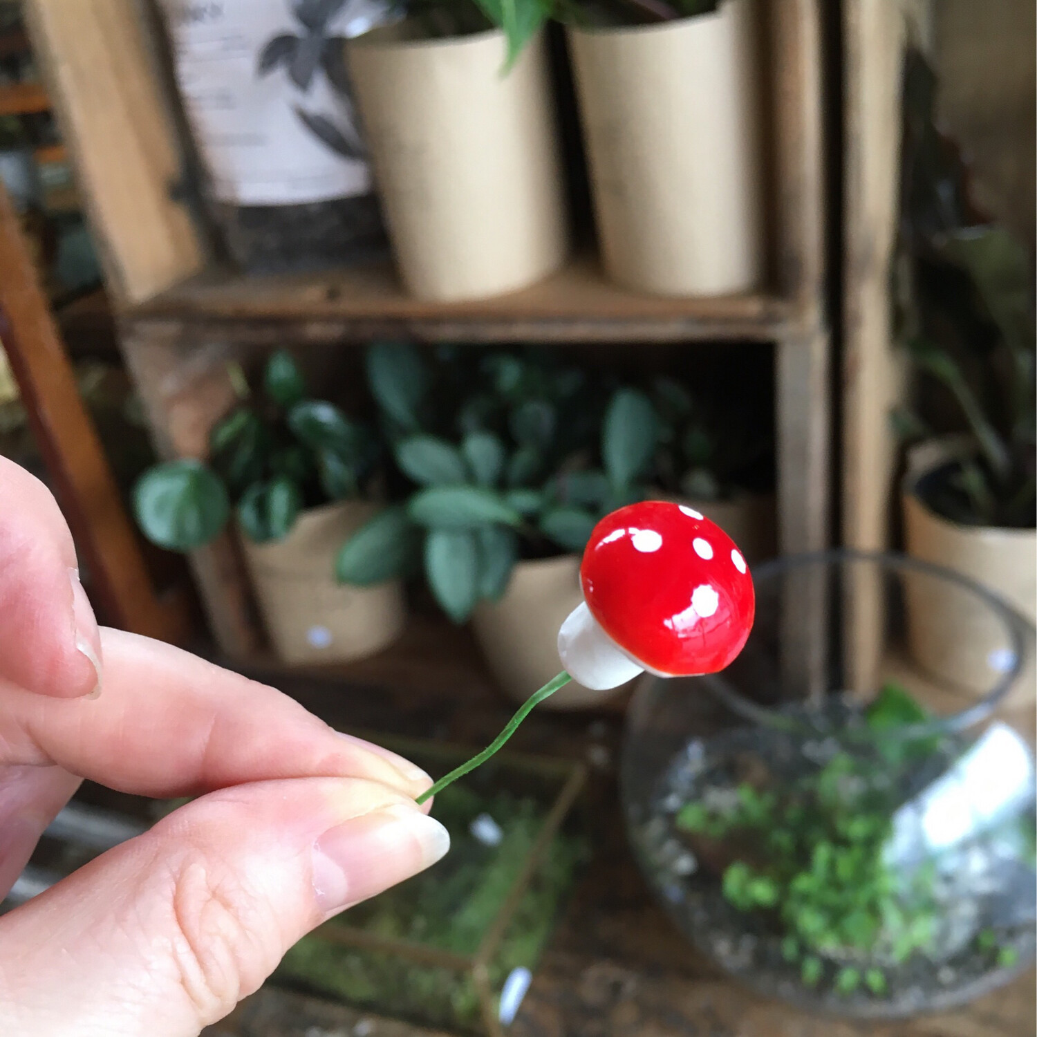 Mushroom on a wire Toadstool Decoration Fairy Garden Decoration 