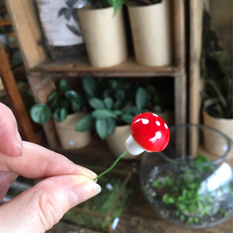 Mushroom on a wire Toadstool Decoration Fairy Garden Decoration 