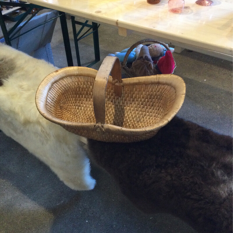 Original Woven Cane Flower Basket . Wicker Trug 