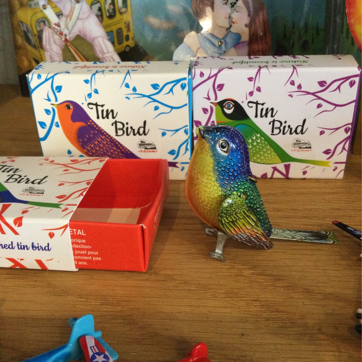 Small Tin Bird In Matchbox . Decoration