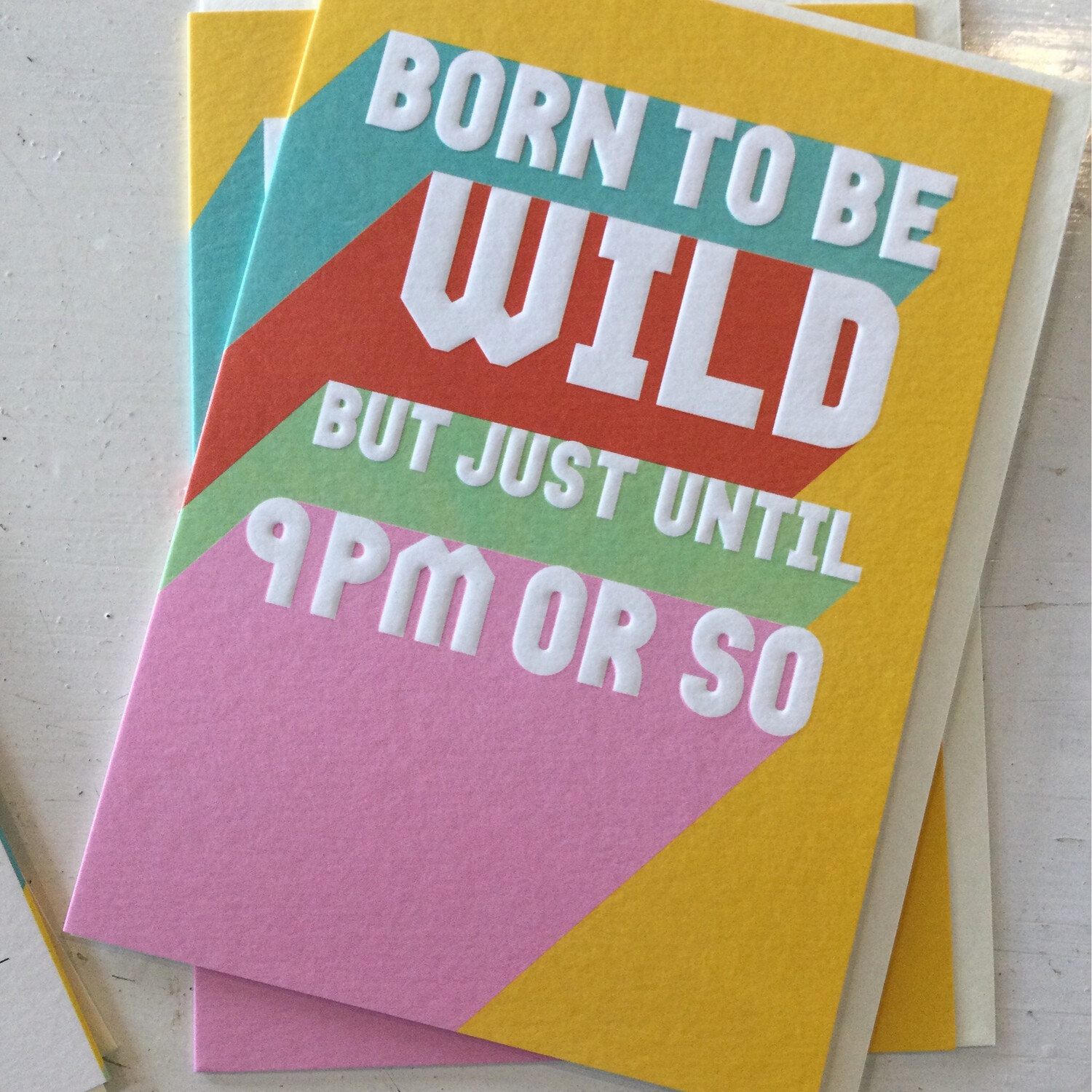 Flood Light Cards Bright Rainbow Funny Various . Born Wild . Memory Loss