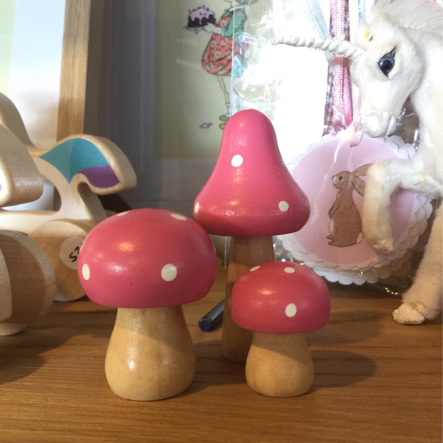 Wooden Toadstool Set Of 3 Various Colours . Wooden Mushrooms 