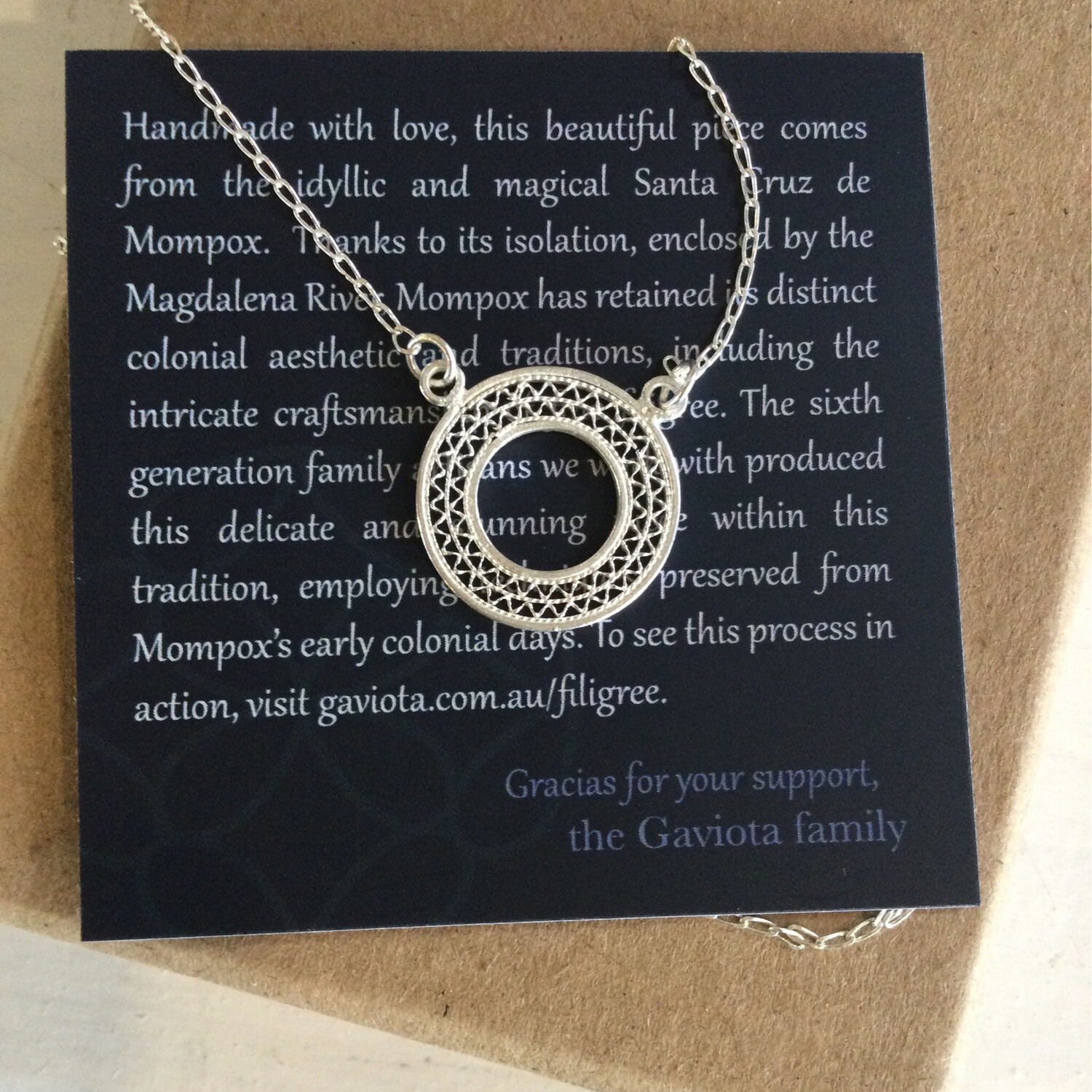 Gaviota Sterling Silver Filigree Necklace Handmade In Columbia