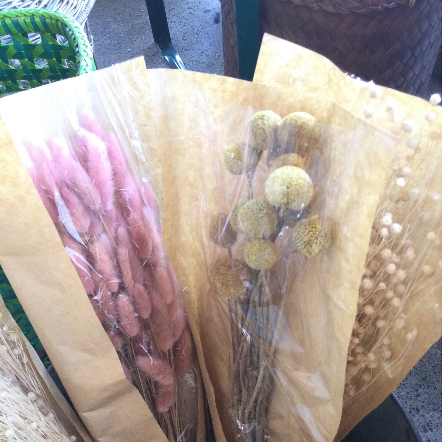 Dried Flower Or Foliage Large Bunch Bunny tails , Flaxseed, Billy Buttons
