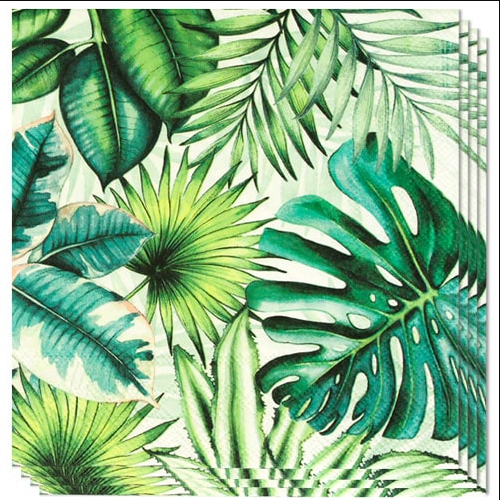 Luxury Art Serviettes by Ambiente . Small Cocktail Napkins, Design: 1. Tropical Leaves White