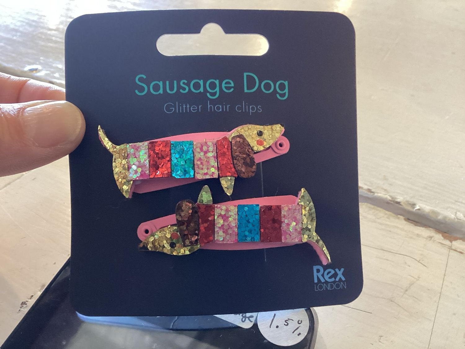 Rex London Glitter Hair Clips - Sausage Dog