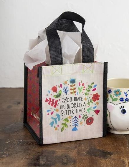 Recycled Gift Bag, Natural Life, Design &amp; Size: 1. Happy Bag light small