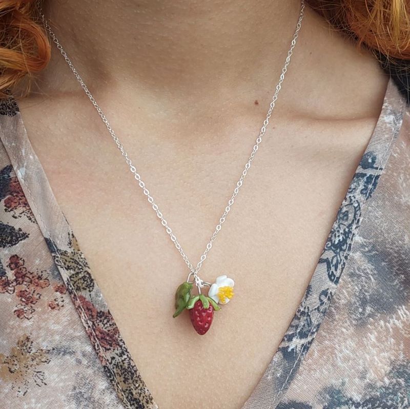 Lampwork Necklace By Rainey Designs NZ - Strawberry &amp; Lemon