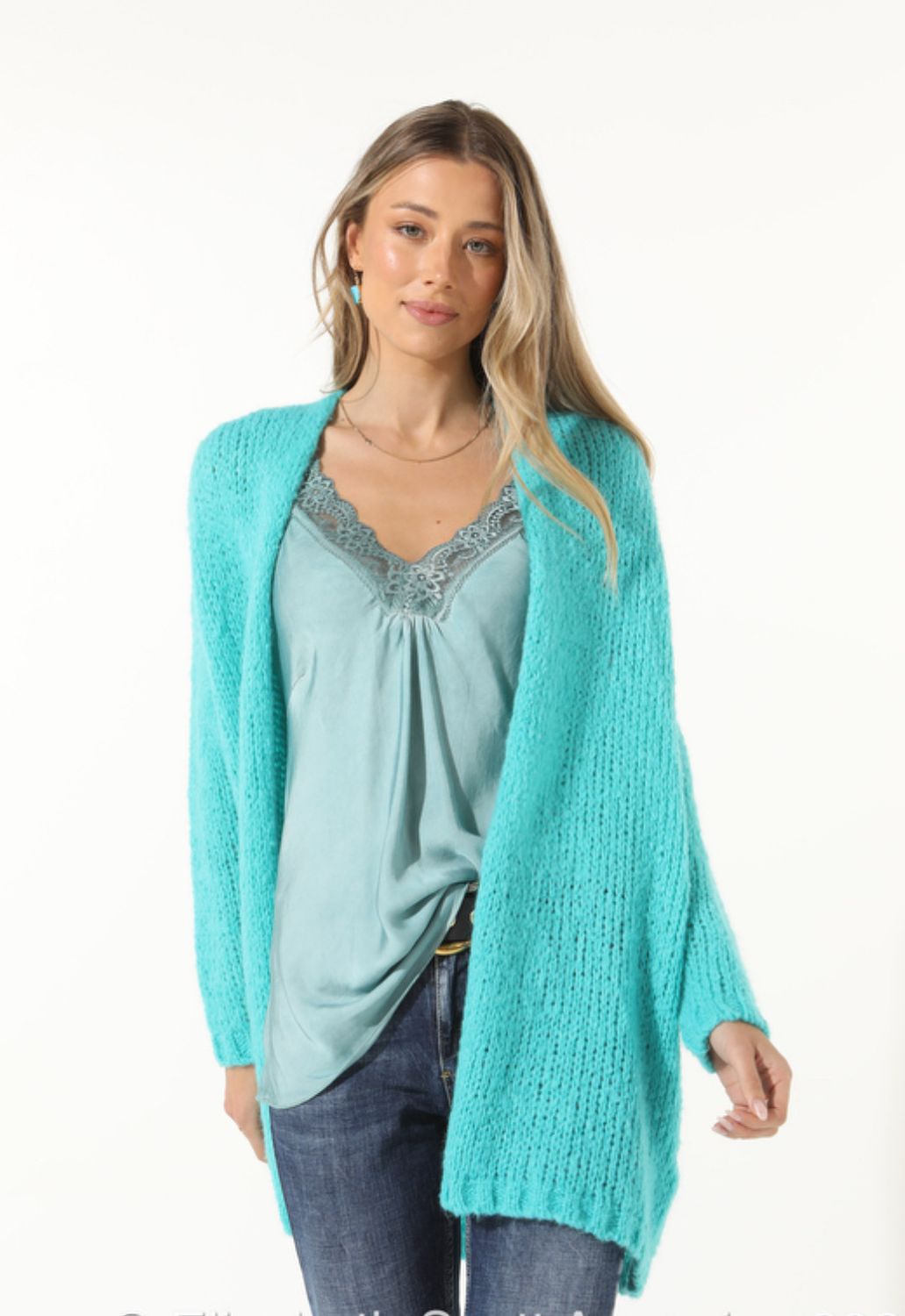 Long Mohair Cardigan in Teal Blue