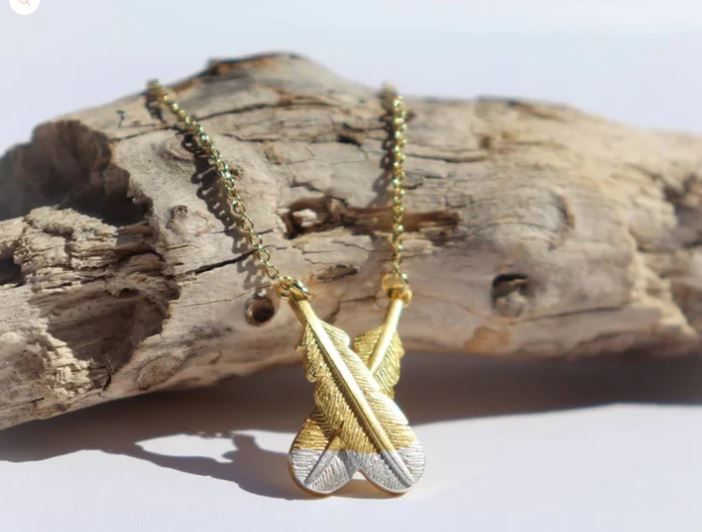 Crossed Huia Feather Jewellery - Little Taonga