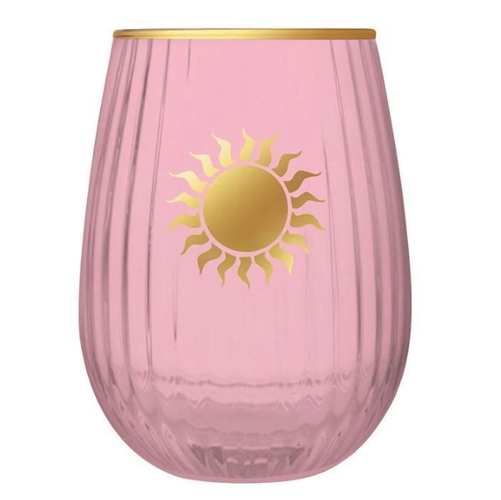 Blush Beveled Stemless Wine Glass Sun