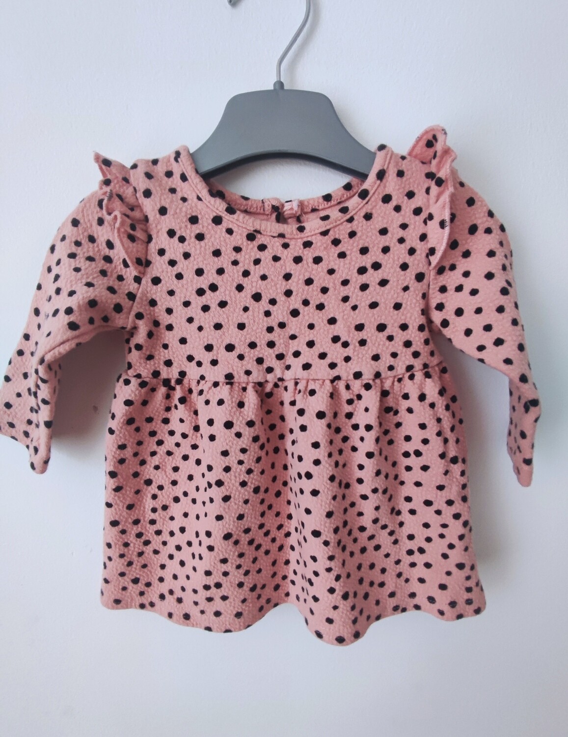 Polka Peach and black dress Age 3-6M