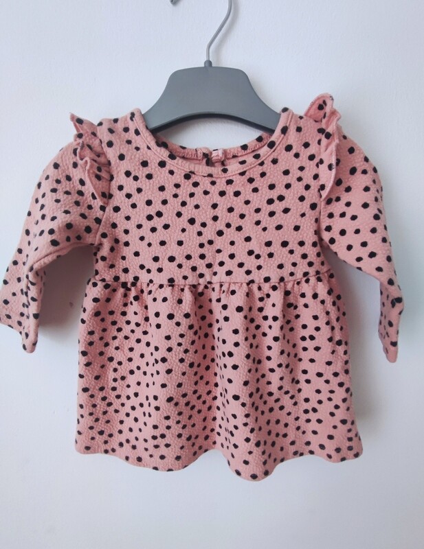 Polka Peach and black dress Age 3-6M